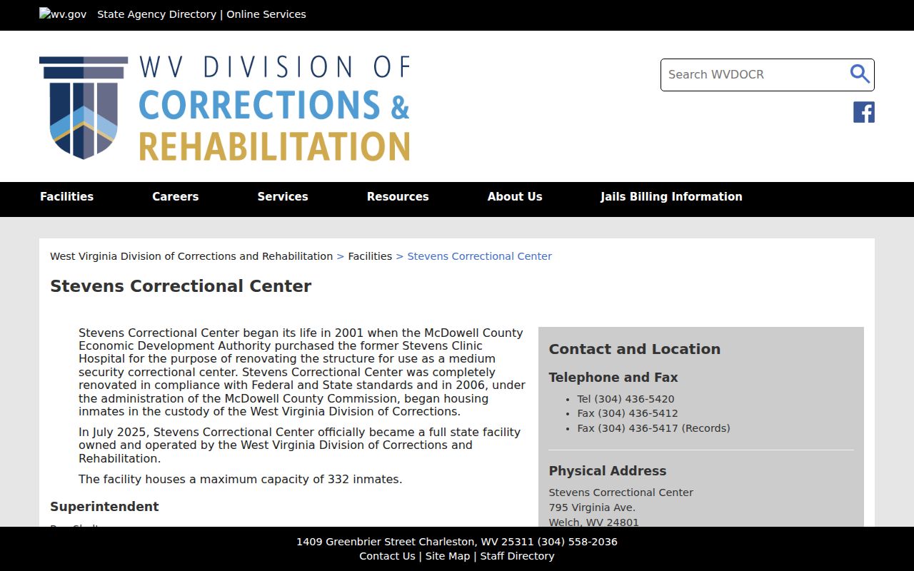 McDowell County arrest records and Stevens Correctional Center official page