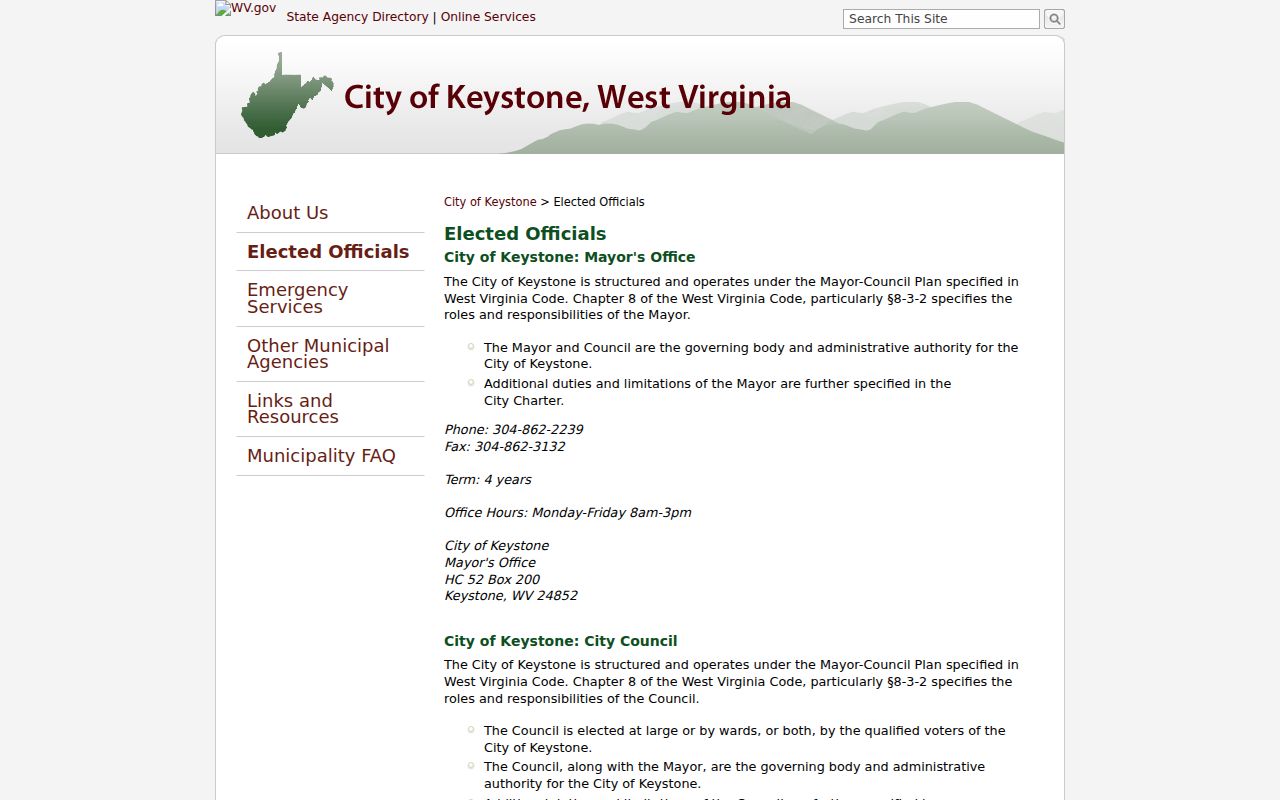 Keystone criminal records and municipal contact hours on the official city page
