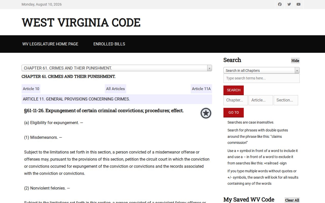 McDowell County court case record conviction expungement statute