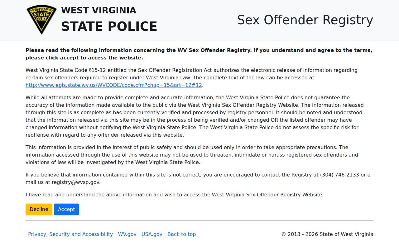 McDowell County sex offender registry search on the West Virginia State Police portal