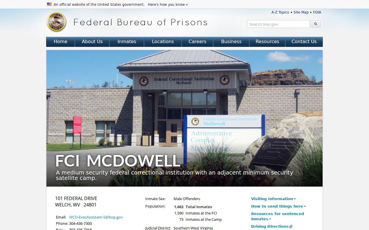 McDowell County criminal records FCI McDowell federal facility profile